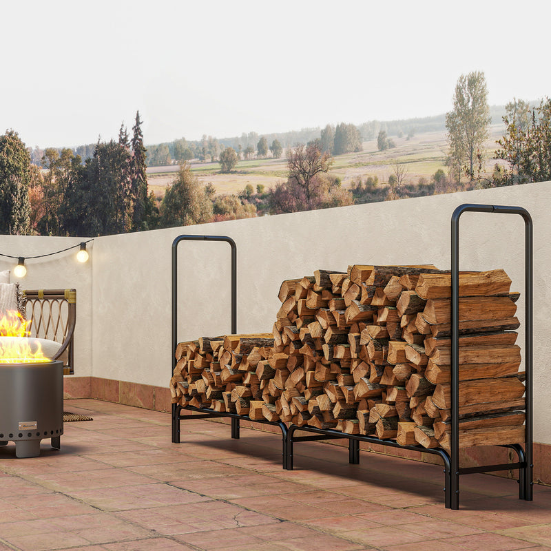 Outsunny Metal Firewood Rack, Log Holder, 200 X 36 X 99 Cm, Dark Green