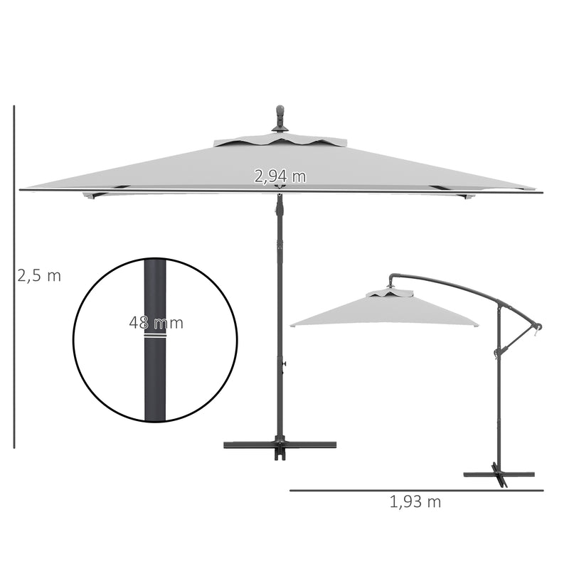 Outsunny 3 m Cantilever Parasol with Cross Base, Crank Handle, 6 Ribs