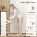 HOMCOM Narrow Shoe Cabinet, Shoe Storage Cabinet with 2 Flip Drawers, White