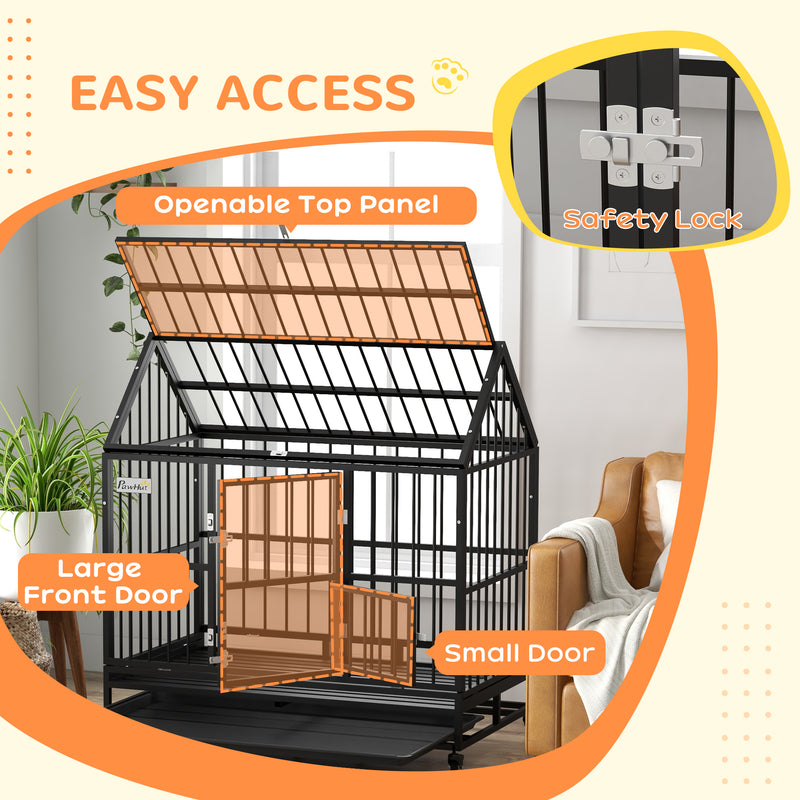 PawHut 48 Inch Heavy Duty Dog Crate On Wheels W/ Removable Tray, Openable Top