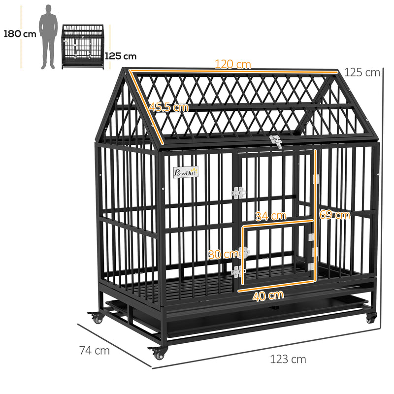 PawHut 48 Inch Heavy Duty Dog Crate On Wheels W/ Removable Tray, Openable Top