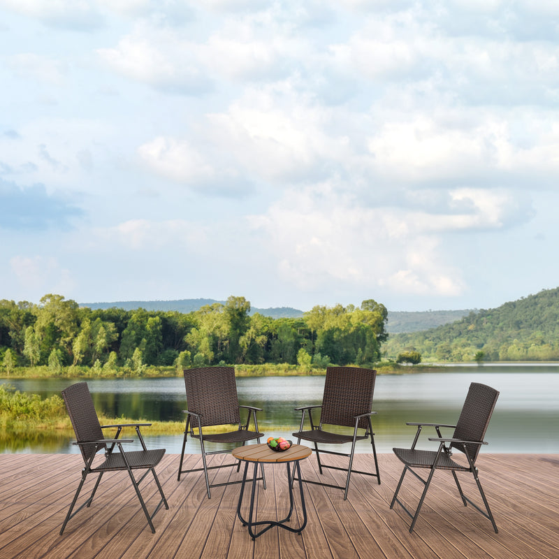 Outsunny 4pcs Rattan Chair Foldable Garden Furniture w/ Armrest