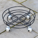 32cm Black Metal Garden Flower Plant Pot Trolley on Castor Wheels