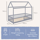 HOMCOM House-Shaped Kids Bed Frame with Guard Rails for Boys Girls, Grey