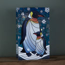 21cm Battery Operated Light up Double Sided Stained Glass Mother & Baby Penguin Decoration with LEDs