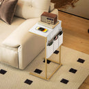 HOMCOM C-Shaped Side Table with Charging Station, Modern Bedside Table