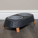 16cm x 9cm Grey Plastic Raised Double Pet Bowl Feeding Station with Stand