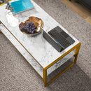 HOMCOM Two-Tier Coffee Table With Marble Effect Shelf And Metal Frame White