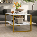 HOMCOM Two-Tier Coffee Table With Marble Effect Shelf And Metal Frame White