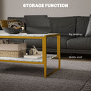 HOMCOM Two-Tier Coffee Table With Marble Effect Shelf And Metal Frame White