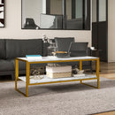 HOMCOM Two-Tier Coffee Table With Marble Effect Shelf And Metal Frame White