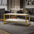 HOMCOM Two-Tier Coffee Table With Marble Effect Shelf And Metal Frame White