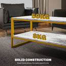 HOMCOM Two-Tier Coffee Table With Marble Effect Shelf And Metal Frame White