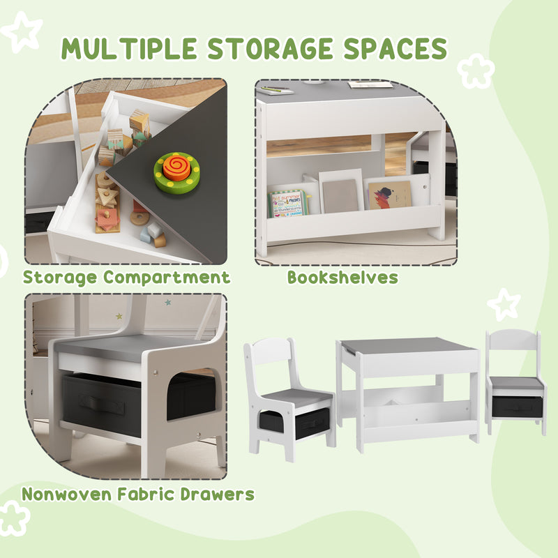 HOMCOM 3-Piece Kids Table and Chair Set for Nursery, Playroom, Classroom