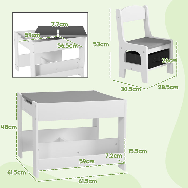 HOMCOM 3-Piece Kids Table and Chair Set for Nursery, Playroom, Classroom