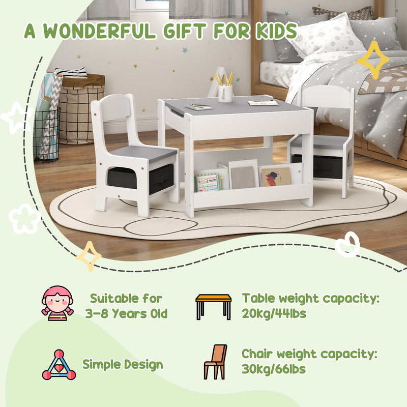 HOMCOM 3-Piece Kids Table and Chair Set for Nursery, Playroom, Classroom