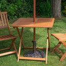 Outdoor 2 Person Folding Square Wooden Garden Dining Table Chairs Black Parasol and Base Set