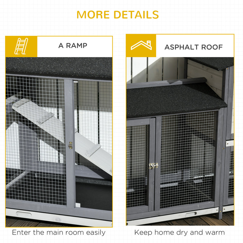 PawHut Rabbit Hutch, 2-Tier Guinea Pig Hutch, w/ Two Runs, Pull-Out Tray