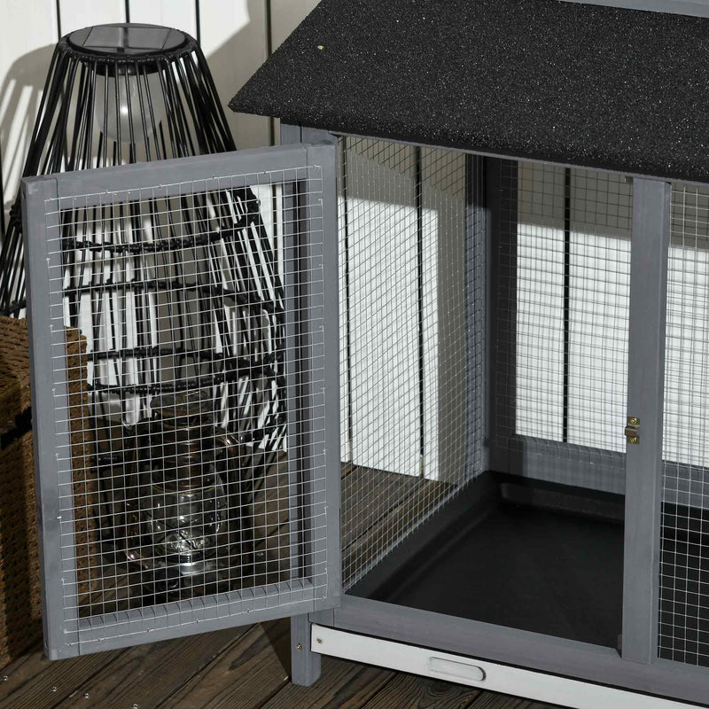 PawHut Rabbit Hutch, 2-Tier Guinea Pig Hutch, w/ Two Runs, Pull-Out Tray