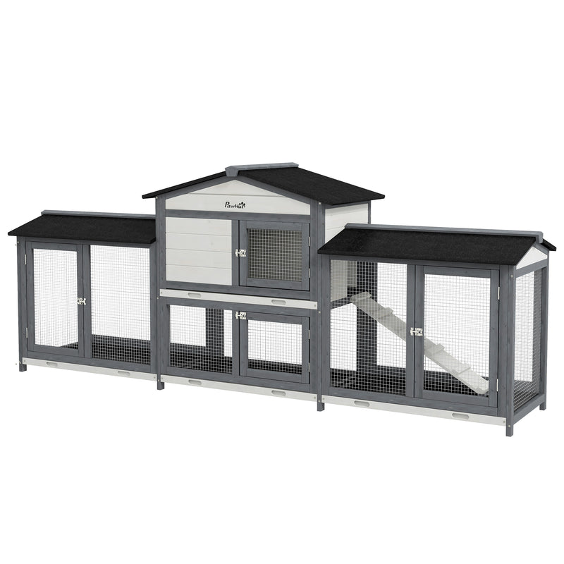 PawHut Rabbit Hutch, 2-Tier Guinea Pig Hutch, w/ Two Runs, Pull-Out Tray