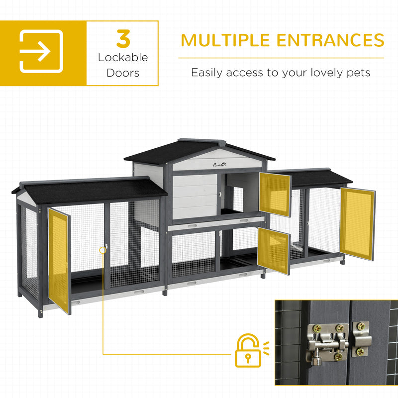 PawHut Rabbit Hutch, 2-Tier Guinea Pig Hutch, w/ Two Runs, Pull-Out Tray