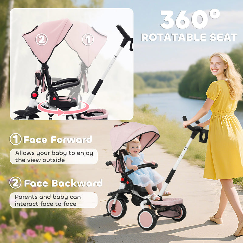 AIYAPLAY 6 in 1 Kids Trike, Toddler Tricycle with Parent Handle,