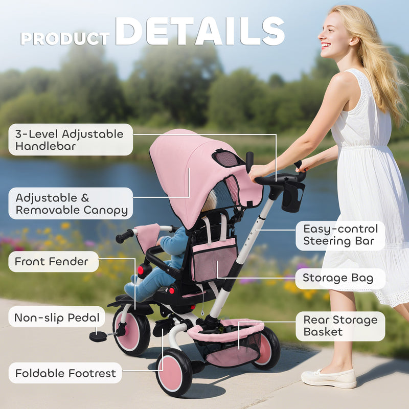 AIYAPLAY 6 in 1 Kids Trike, Toddler Tricycle with Parent Handle,