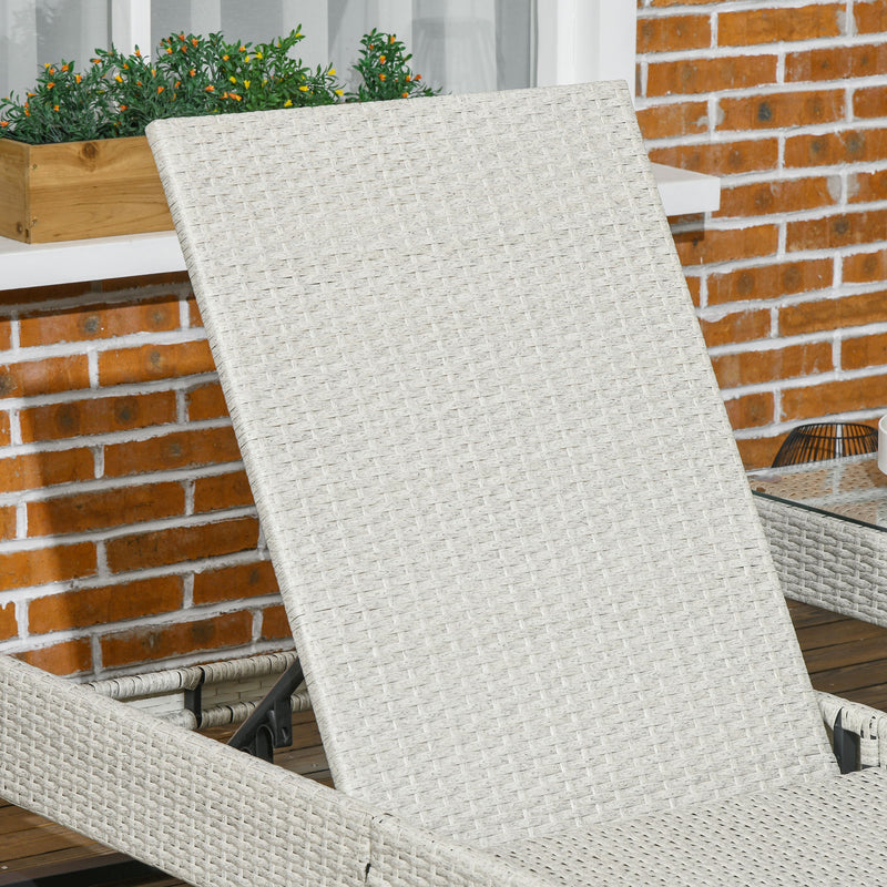 Outsunny Rattan Sun Lounger Set w/ Cushions, 5-Level Chaise Lounge Chairs, Grey