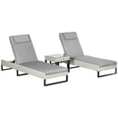 Outsunny Rattan Sun Lounger Set w/ Cushions, 5-Level Chaise Lounge Chairs, Grey