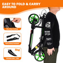Kick Scooter with Adjustable Handlebar and Anti-Shocking Suspension-Green