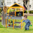 Kids Mud Kitchen Outdoor Kitchen Playset with Educational Plant Viewer-Grey