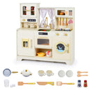 Kids Pretend Toy Kitchen Playset with Stoves Faucet-Beige