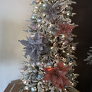 50cm Silver Velvet Poinsettia Stem with Glitter Christmas Decoration