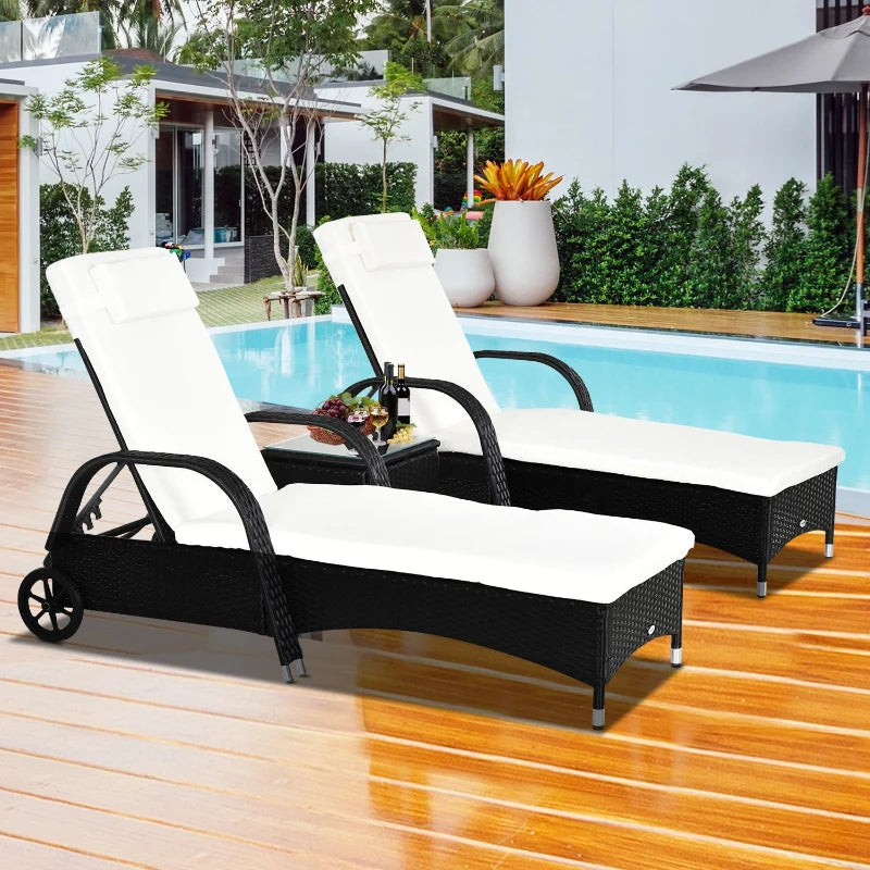 Outsunny Rattan Lounge Set with Side Table - Black