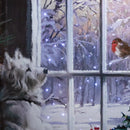 40cm x 30cm Battery Operated Light up Fibre Optic Christmas Dog & Robin Wall Art