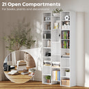 HOMCOM Tall Bookshelf with 21 Compartments and 10 Adjustable Shelves, White