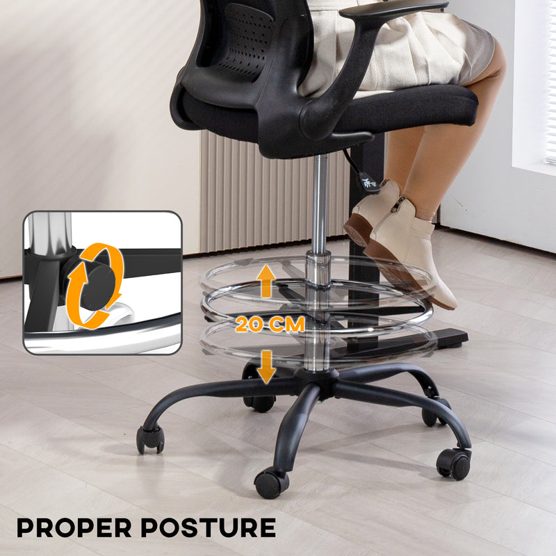 HOMCOM Mesh Draughtsman Chair, Ergonomic Drafting Chair
