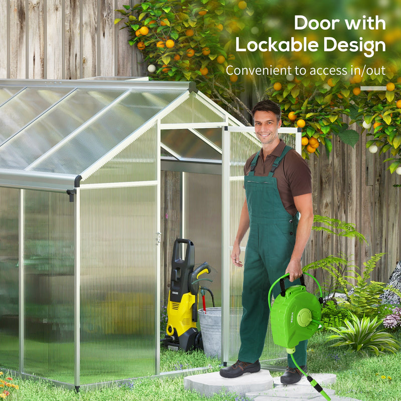 Outsunny Aluminium Greenhouse With/ Door Window Galvanised Base PC Panel