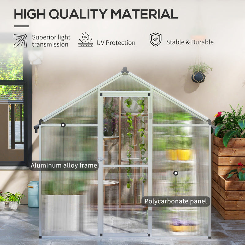 Outsunny Aluminium Greenhouse With/ Door Window Galvanised Base PC Panel