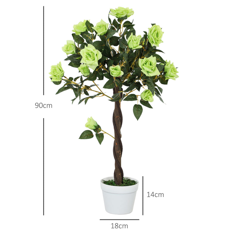 Outsunny Set of 2 90cm Artificial Rose Tree, Fake Decorative Plant