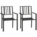 Outsunny 2 PCs Stackable Outdoor Garden Chairs with Metal Slatted Design, Black