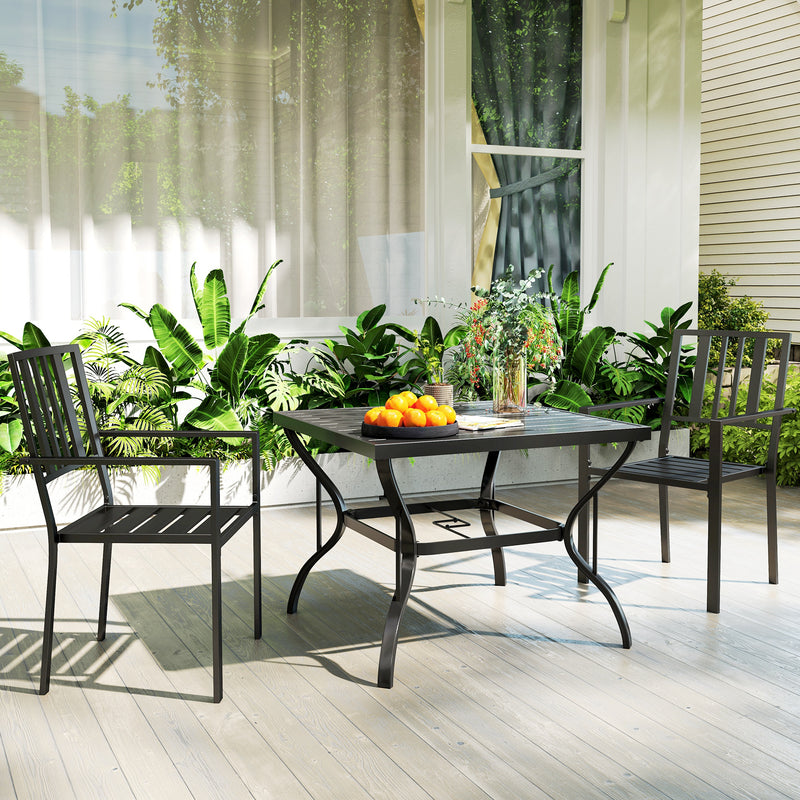 Outsunny 2 PCs Stackable Outdoor Garden Chairs with Metal Slatted Design, Black