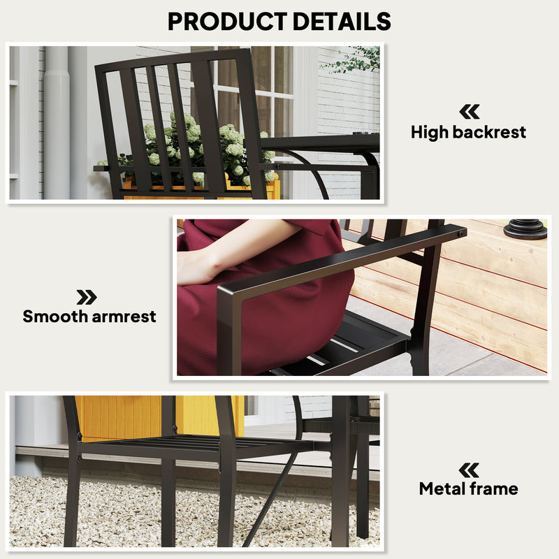 Outsunny 2 PCs Stackable Outdoor Garden Chairs with Metal Slatted Design, Black