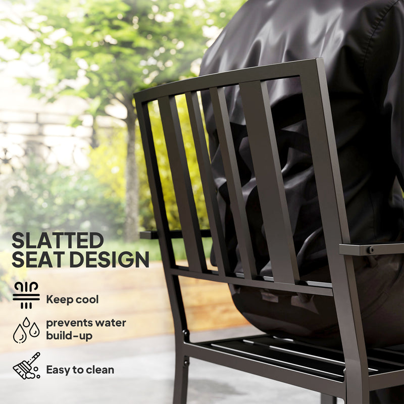 Outsunny 2 PCs Stackable Outdoor Garden Chairs with Metal Slatted Design, Black