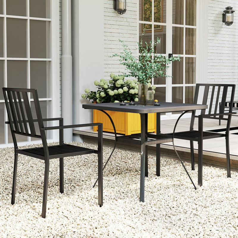 Outsunny 2 PCs Stackable Outdoor Garden Chairs with Metal Slatted Design, Black