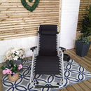 Multi Position Garden Zero Gravity Relaxer Chair Sun Lounger in Black & Silver