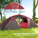 Outsunny 4-6 Man Family Camping Tent W/ 2 Bedrooms, A Living Room - Grey/Blue