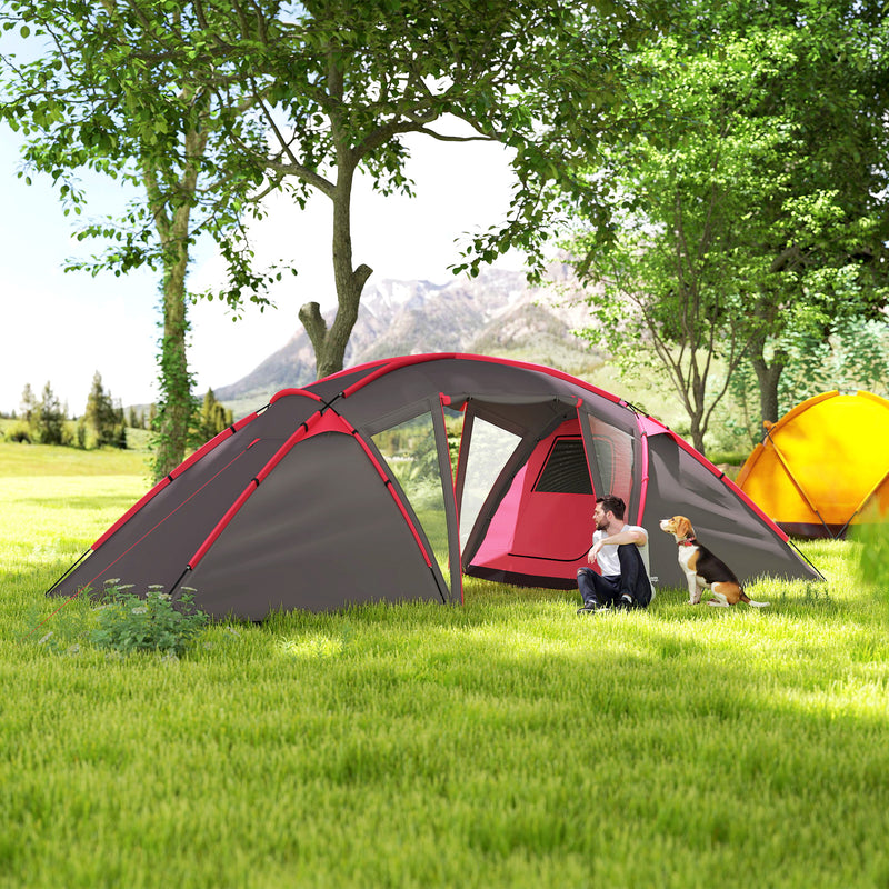 Outsunny 4-6 Man Family Camping Tent W/ 2 Bedrooms, A Living Room - Grey/Blue