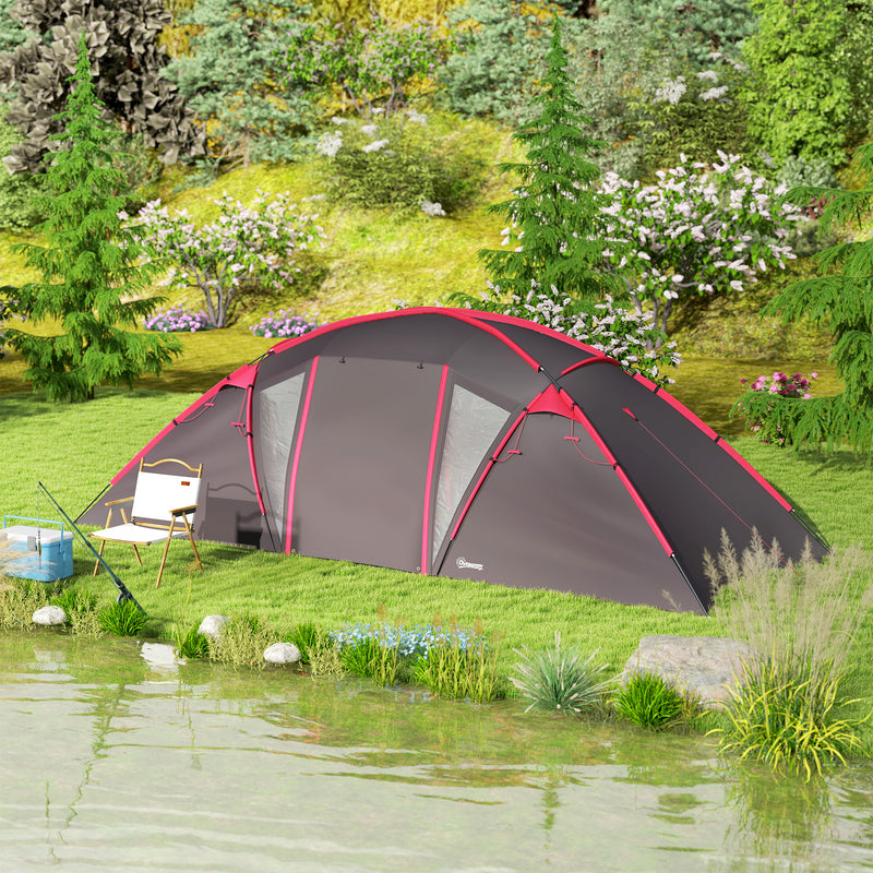 Outsunny 4-6 Man Family Camping Tent W/ 2 Bedrooms, A Living Room - Grey/Blue