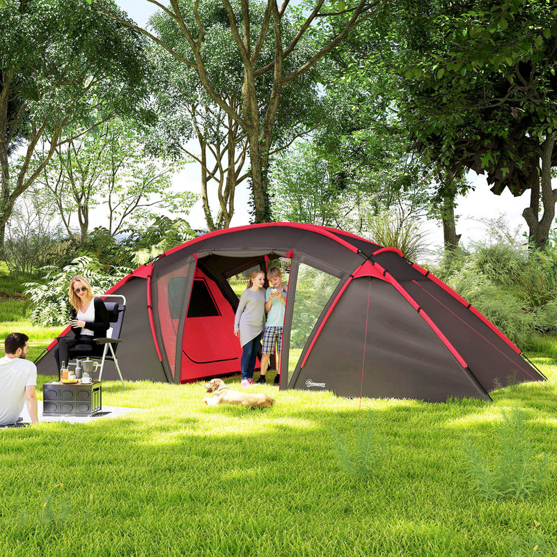 Outsunny 4-6 Man Family Camping Tent W/ 2 Bedrooms, A Living Room - Grey/Blue